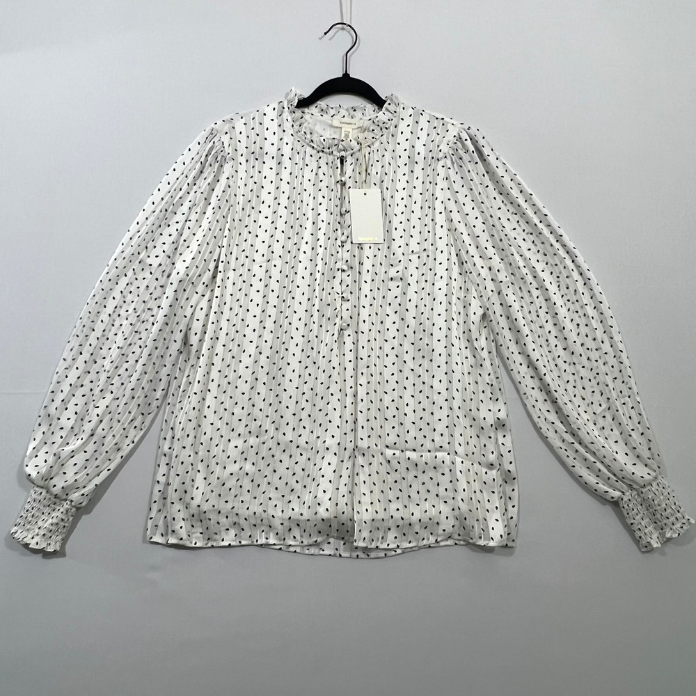Tamara H. Blouse Pleated Metallic‎ Teardrop Ruffle Flowy Office White Women's XL